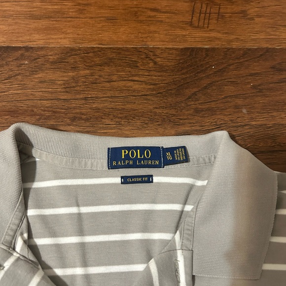 Men's XL casual Polo by Ralph Lauren Gray/ White Striped Shirt Closet staple - Picture 3 of 3